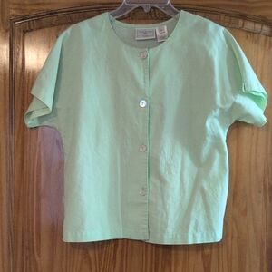 Susan Bristol Green Button-Up Shirt Or Light Jacket. Size S Linen Blend